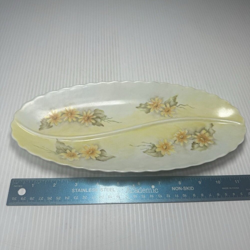 Vintage Divided Relish Tray Pink & Green Signed By Artist MWCD '74